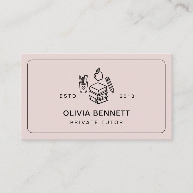 Blush Private Tutor Teacher Books Pencil School Business Card