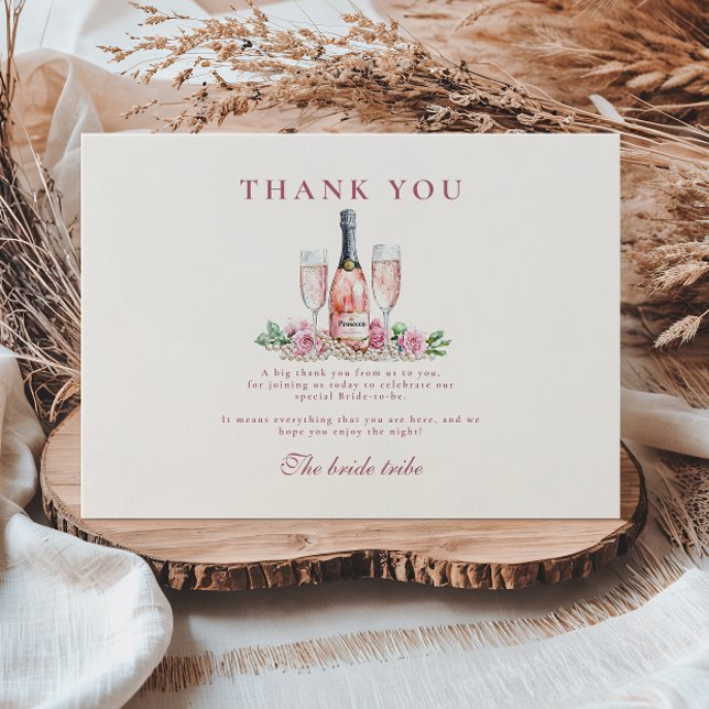 Blush Prosecco Pearls Bridal Shower Celebration Thank You Card (Creator Uploaded)
