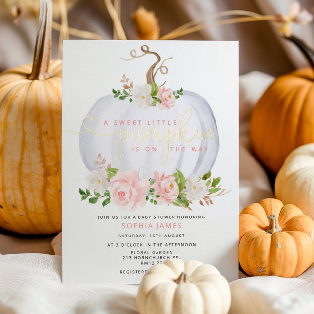 Blush Pumpkin baby shower girl Invitation Foil Invitation (Creator Uploaded)