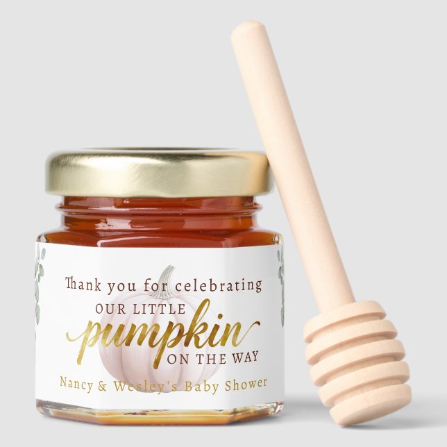 Blush Pumpkin Fall Baby Shower Honey Jar Favors (Front)