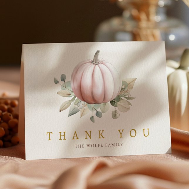 Blush Pumpkin Fall Baby Shower Thank You Card (Little Pumpkin Thank You Card - Blush Pink)