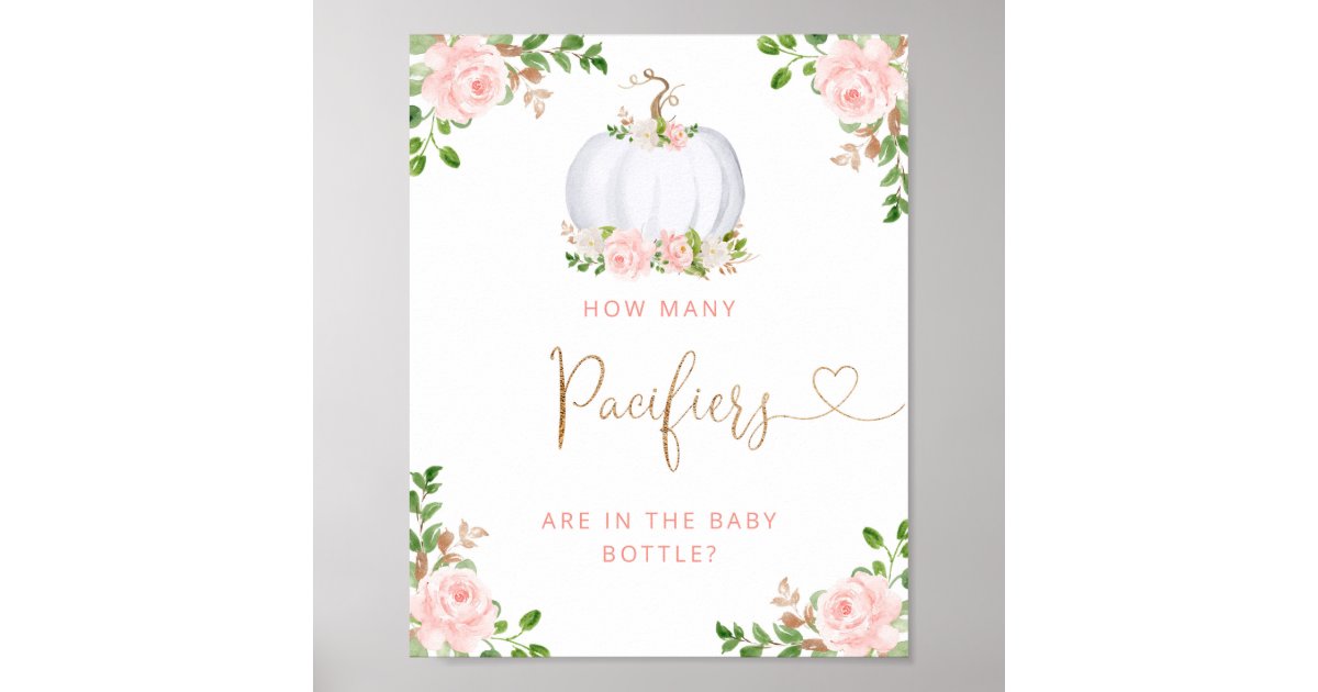 Blush pumpkin floral guess how many pacifiers poster | Zazzle