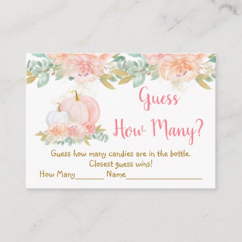 Blush Pumpkin Floral Guess How Many Shower Game Enclosure Card