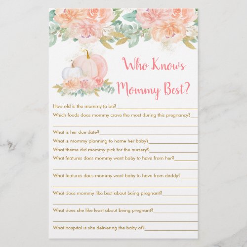 Blush Pumpkin Floral Who Knows Mommy Best Game