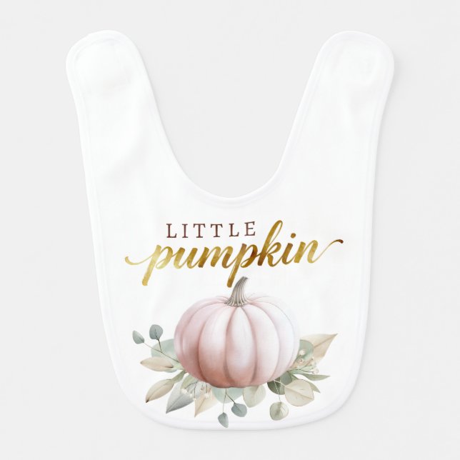 Blush Pumpkin Little Pumpkin Baby Shower Bib (Front)