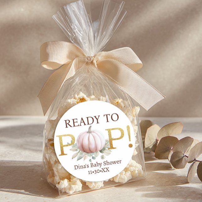 Blush Pumpkin Ready to Pop Baby Shower Sticker (Baby Shower Ready to Pop Sticker)