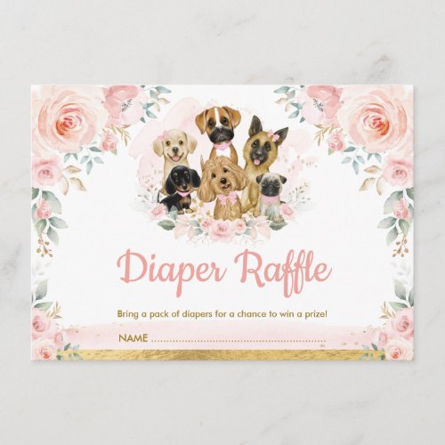 Blush Puppy Dogs Baby Girl Shower Diaper Raffle Enclosure Card