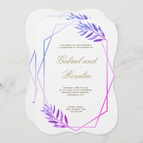 Blush Purple Floral Bordered Geometric Wedding Invitation