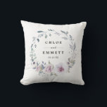 Blush Purple Floral Bridal Wedding Couple Throw Pillow<br><div class="desc">Elegant and chic blush purple flowers create a beautiful wreath. It frames the wedding couple's names and wedding date. The newlyweds will love using this lovely reminder of their special day. This personalized wedding pillow is part of the Blush Violet collection. It contains many gift ideas for the newlyweds, bridal...</div>