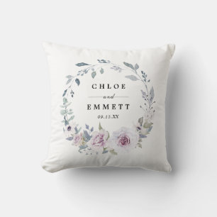 Blush Purple Floral Bridal Wedding Couple Throw Pillow