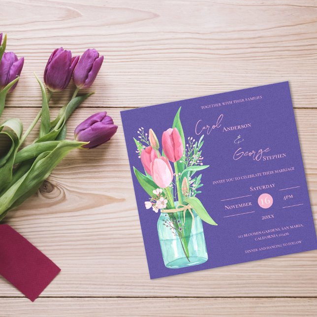Blush & Purple Floral Mason Jar Wedding Invitation (Blush & Purple Floral Mason Jar Wedding Invitation)