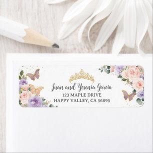 Blush Purple Floral Quinceanera XV Return Address Label