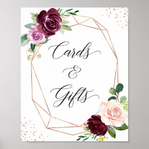 Blush Purple Floral Rose Gold Cards and Gifts Sign