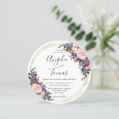 Blush Purple Floral Wedding Gold Glitter Circle Invitation (Standing Front)