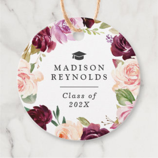 Blush Purple Floral Wreath Graduation Favor Favor Tags