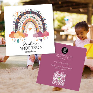 BLUSH purple SCANDI HEART RAINBOW BABYSITTER Square Business Card