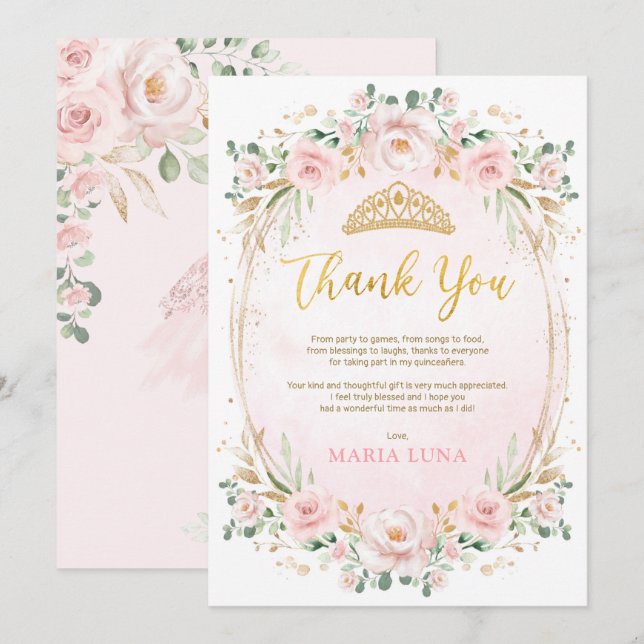 Blush Quinceañera 15th Birthday Thank You Card (Front/Back)