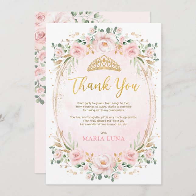 Blush Quinceañera 15th Birthday Thank You Card (Front/Back)