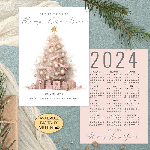 Blush Quirky Tree 2024 Calendar Merry Christmas Holiday Card