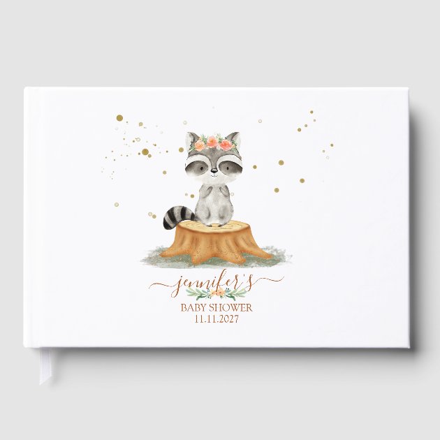 Blush Raccoon Baby Shower Modern Guest Book