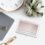 Blush Rain | Personalized Business Card Case<br><div class="desc">Elegant business card holder features your name and/or business name in classic black lettering on a blush pink ombre background adorned with strands of faux rose gold foil string lights.</div>