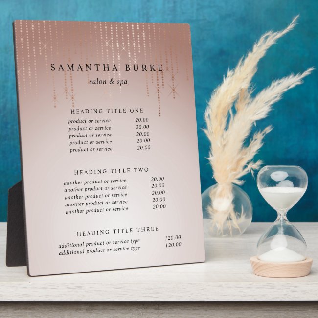 Blush Rain | Pricing & Services Display Plaque