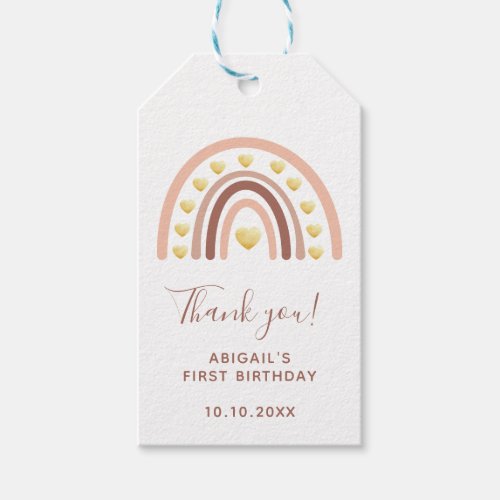 Blush Rainbow First Birthday Thank You  Gift Tags