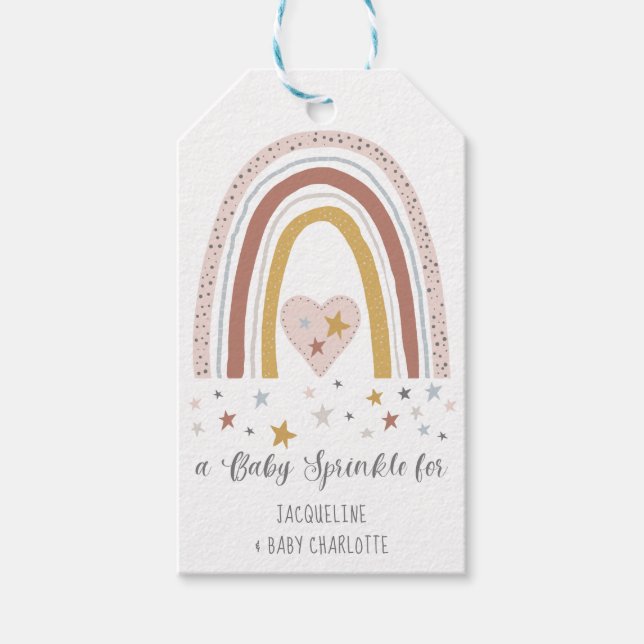 Blush Rainbow Modern Baby Girl Sprinkle Shower Gift Tags (Front)