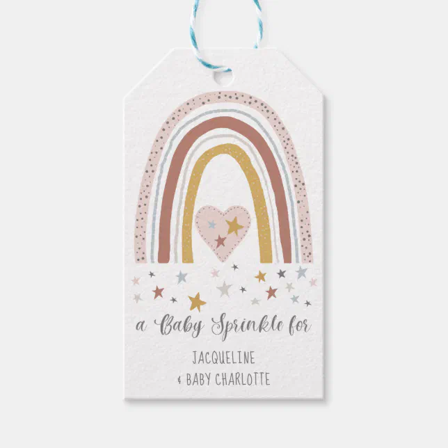 Blush Rainbow Modern Baby Girl Sprinkle Shower Gift Tags | Zazzle