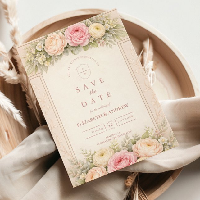 Blush Ranunculus Rose Garden Wedding Save The Date (Creator Uploaded)