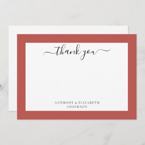 Blush Red Border Calligraphy Script Thank You  Note Card