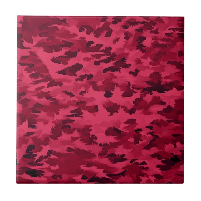 Blush Red Camouflage Pattern Ceramic Tile (Front)