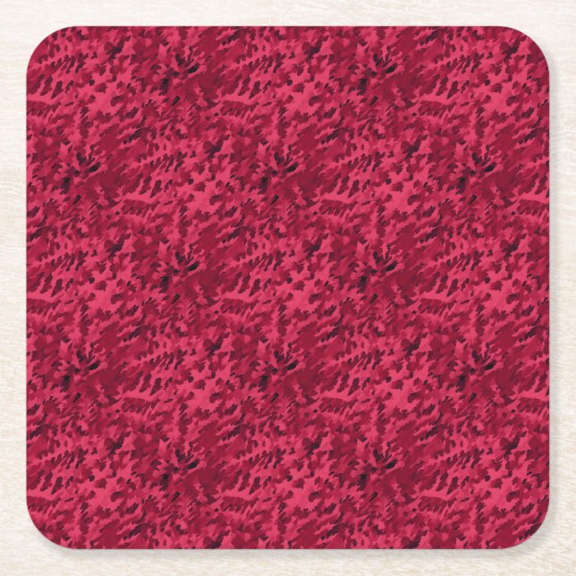 Blush Red Camouflage Pattern Square Paper Coaster (Front)
