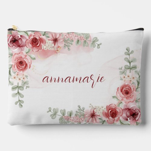 Blush Red Floral Marble Watercolor Accessory Pouch
