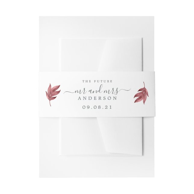 Blush Red Leaf Wedding Invitation Belly Band (Front Example)