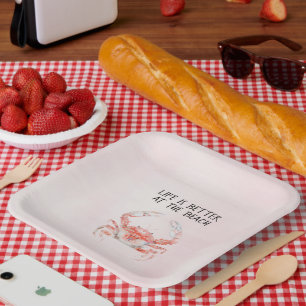 Blush Red Ocean Crab Paper Plates