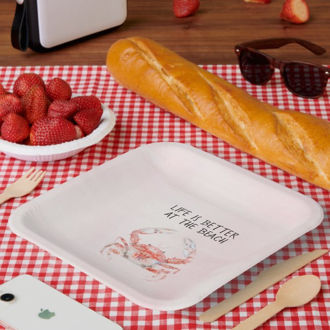 Blush Red Ocean Crab Paper Plates (Picnic)