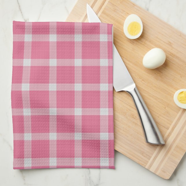 Blush Red Pattern Plaid Kitchen Towel (Quarter Fold)