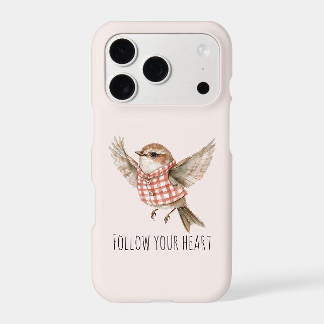Blush Red Plaid Stripes Bird iPhone Case (Back)