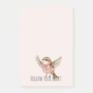 Blush Red Plaid Stripes Bird Post-it Notes