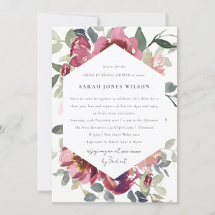BLUSH RED ROSE FLORA DRIVE BY BRIDAL SHOWER INVITE