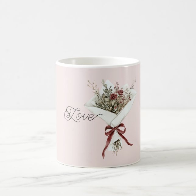 Blush Red Roses Floral Bouquet Coffee Mug (Center)