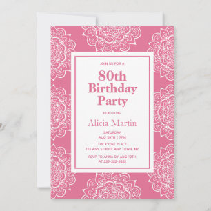 Blush Red & White Mandala Flower 70th Birthday Invitation