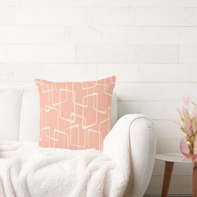 Blush Retro Lino Print Geometric Pattern Throw Pillow (Couch)
