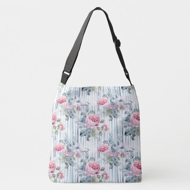 Blush Retro Spring Floral Background Crossbody Bag (Back)
