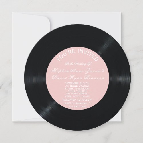 Blush Retro Vinyl Record Wedding Invitation