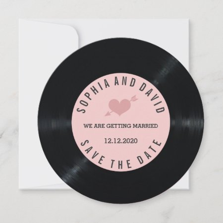 Blush Retro Vinyl Record Wedding Save The Date