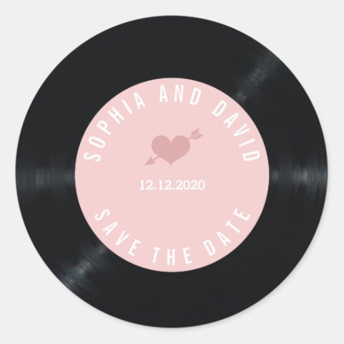 Blush Retro Vinyl Record Wedding SAVE THE DATE Classic Round Sticker