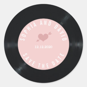 Blush Retro Vinyl Record Wedding SAVE THE DATE Classic Round Sticker