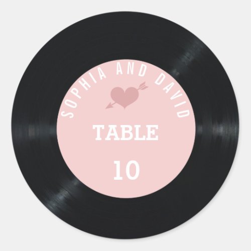 Blush Retro Vinyl Record Wedding Table number Classic Round Sticker